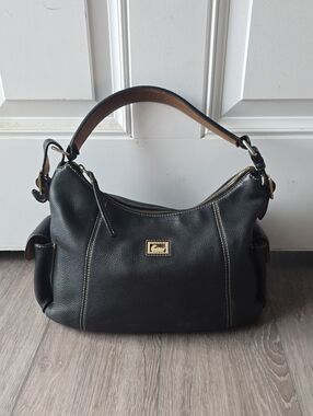 Dooney & Bourke Black Pebble Leather Hobo Shoulder Bag Gold Hardware